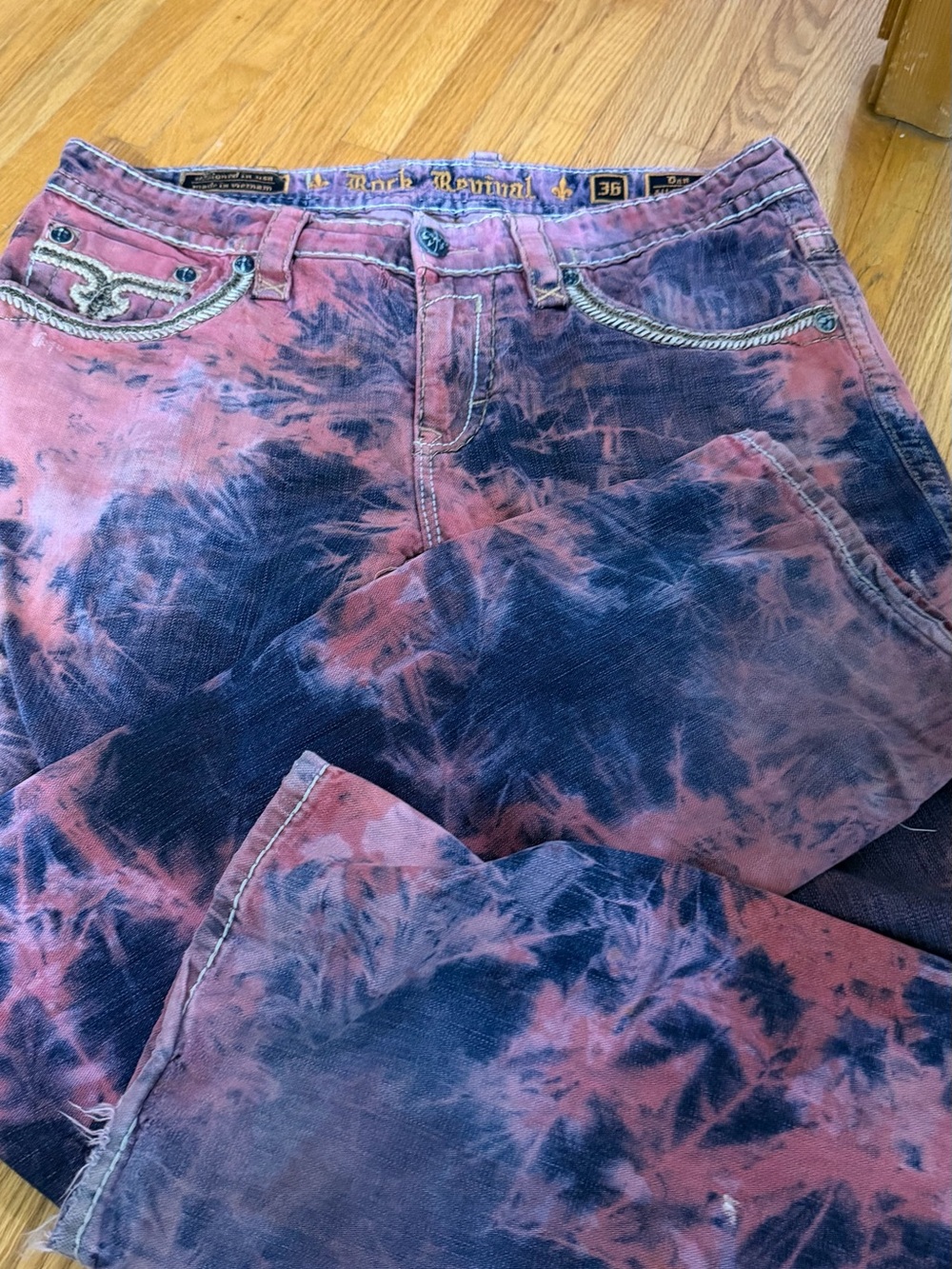Rock Revival Men’s Pinkish Red & Navy Tie-Dye Boot Cut Jeans